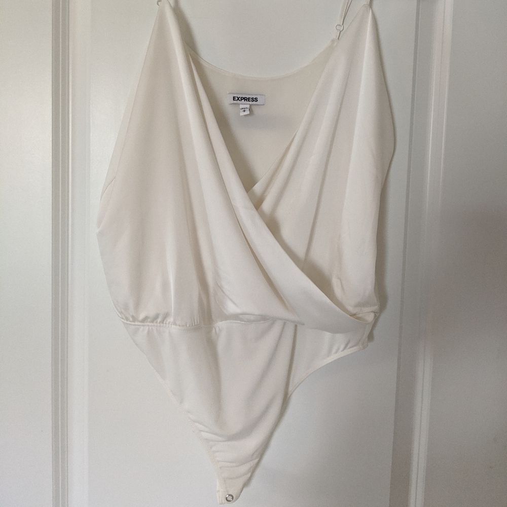 White faux wrap thong bodysuit
